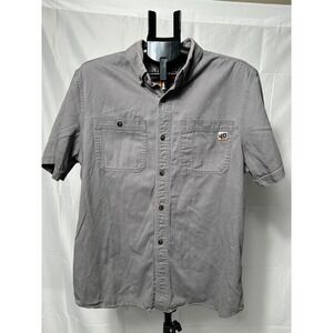 40 Grit by Duluth Trading Co Mens Gray Cotton Short Sleeve *missing button‎